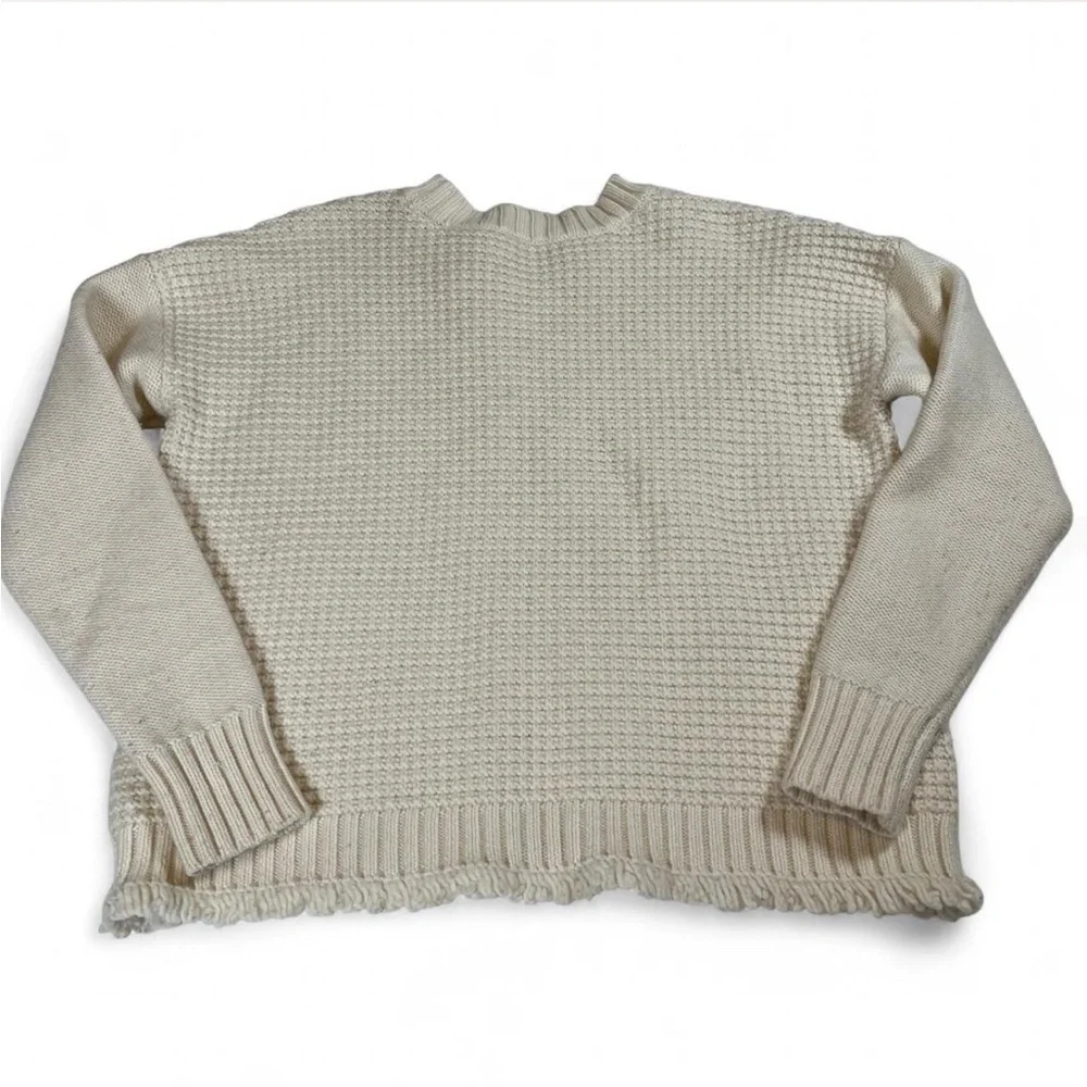 Madewell Stitchmix Merino Wool Blend Sweater Loop Fringe Fisherman Ivory Size XS